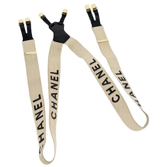 CHANEL Vintage 1994 CC Logo Letter Suspender Belt Beige Black Cotton [106432] - Picture 4 of 10